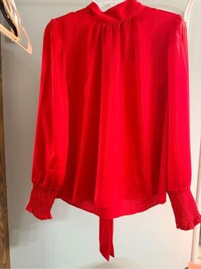 Ann Taylor Vibrant Red Mock-Neck Long-Sleeve Blouse